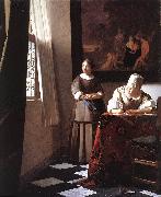 VERMEER VAN DELFT, Jan, Lady Writing a Letter with Her Maid ar